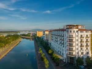 Royal Riverside Hoi An Hotel overview with river view in Hoi An Vietnam