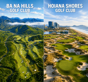 Hoiana Shores vs Ba Na Hills Golf Club comparison featuring Vietnam coastal links golf and mountain golf courses near Da Nang