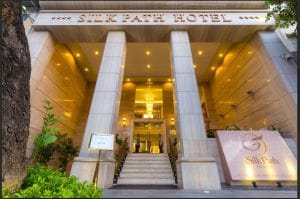 Marble entrance of Silk Path Hotel Hanoi on Hang Bong Street, Old Quarter