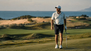 Golfer walking a coastal links fairway in Da Nang, host region of the Vietnam World Masters Golf Championship 2026