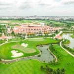 Long Bien Golf Course Hanoi seen from above, showing water hazards, bunkers and the clubhouse