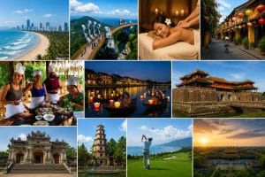Things to do in Da Nang, Hoi An and Hue for non-golfers: My Khe Beach, Golden Bridge, spa, Hoi An old town, cooking class, Thu Bon lantern boats, Hue Imperial Citadel and royal tombs