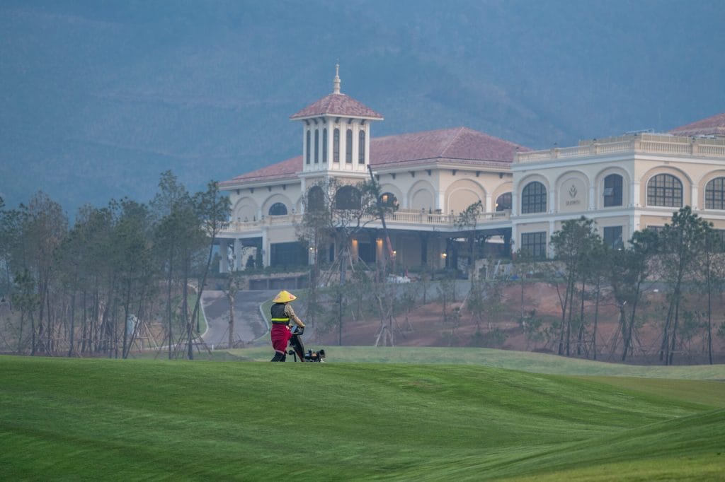 Silk Path Dong Trieu Golf and Country Club clubhouse above the course