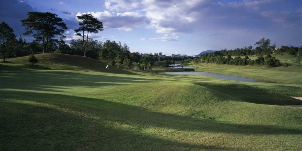Rolling fairway and green at Dalat Palace Golf Club