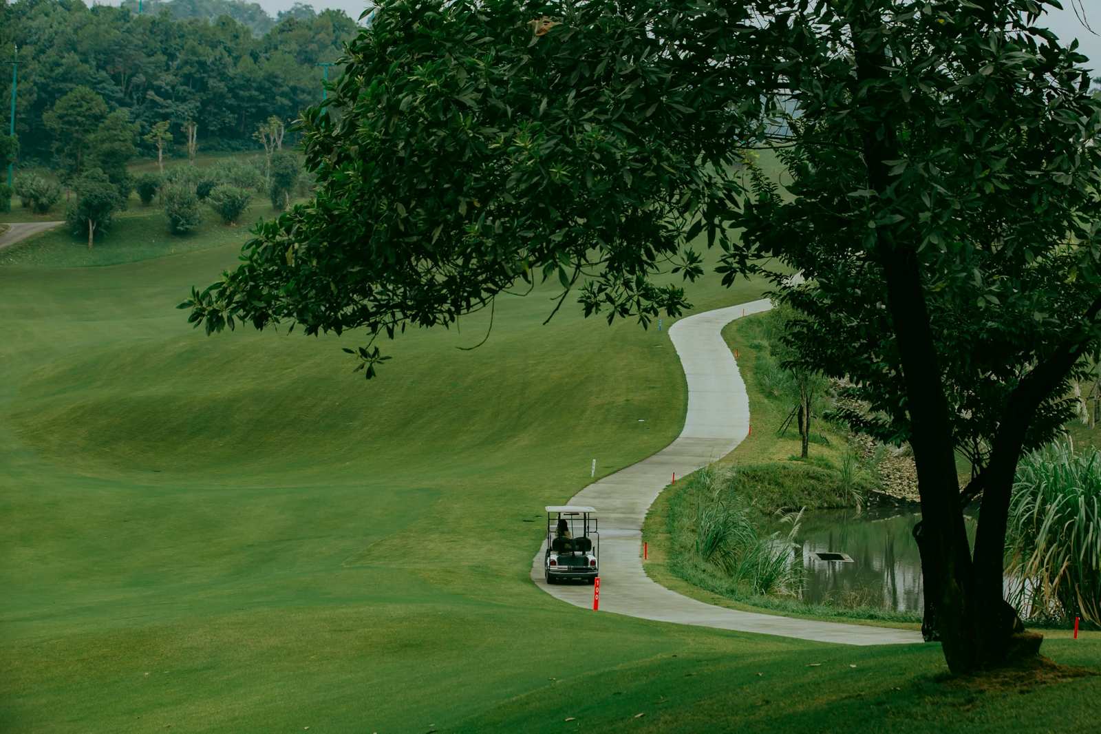 Golf cart on a winding path at Sapa Grand Golf Course, Lao Cai