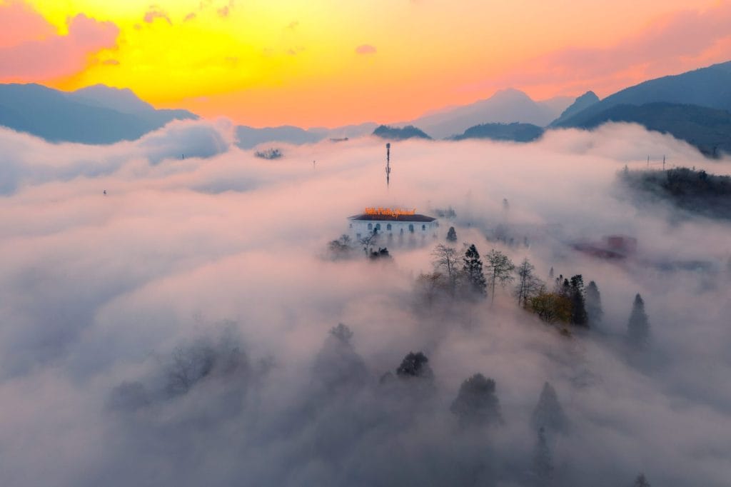 Silk Path Grand Sapa Resort & Spa on a hilltop above the clouds in Sa Pa town, a hotel for golfers visiting Sapa