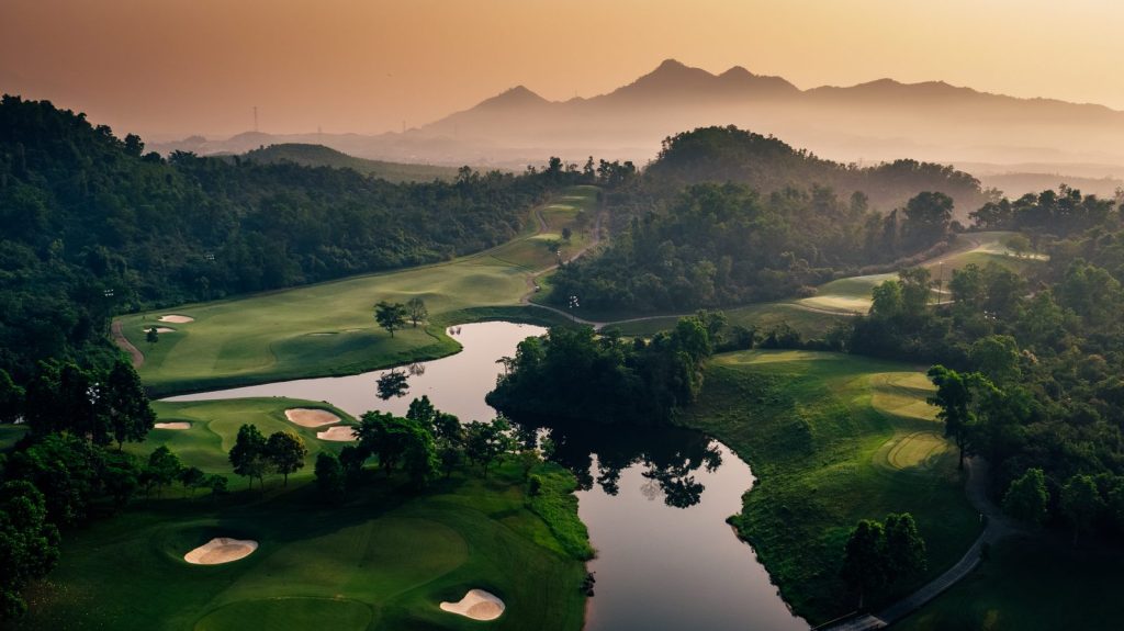 Ba Na Hills Golf Club – golf club 1 sunrise aerial fairway river, Da Nang, Vietnam