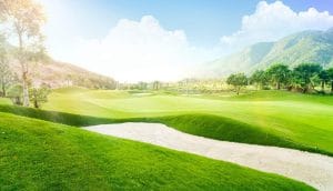 Fairway bunker and mountain backdrop at Diamond Bay Golf & Villas Nha Trang