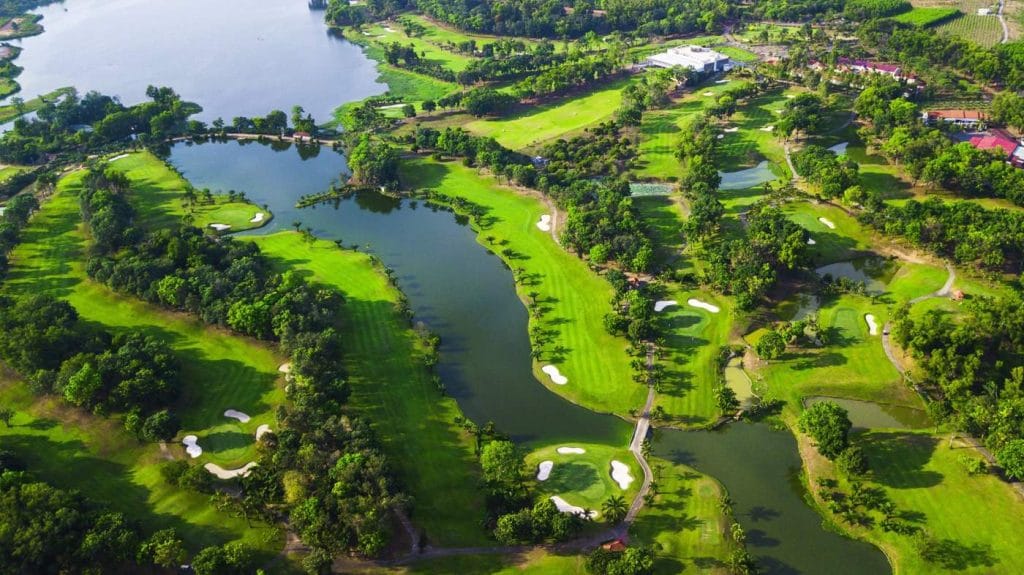 Aerial view of lakeside holes at Dong Nai Golf Resort