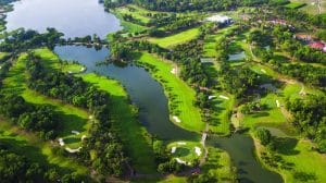 Aerial view of lakeside holes at Dong Nai Golf Resort