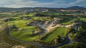 Aerial view of the opening hole among sand dunes at KN Golf Links Cam Ranh