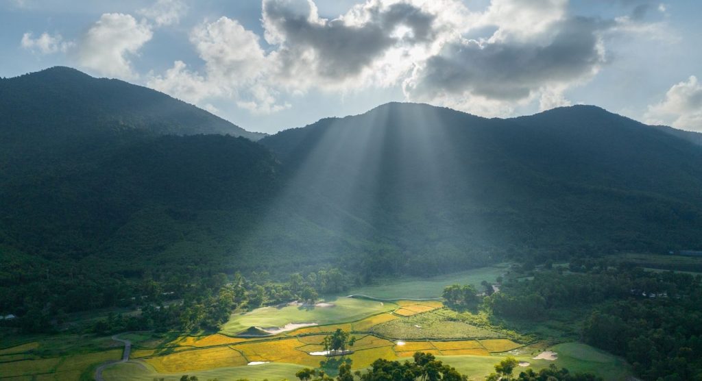 Laguna Golf Lang Co – sunrays rice fields fairway, Da Nang, Vietnam