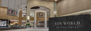 Lobby and entrance sign of New World Saigon Hotel on Le Lai Street, District 1