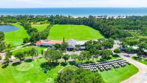 Aerial view of the clubhouse and course at Vung Tau Paradise Golf Resort